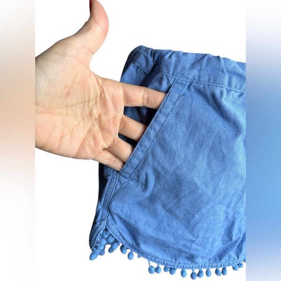 J.Crew women’s cotton Linen mix 3" Pom-pom Drawstring Short in Blue preloved - Picture 2 of 7